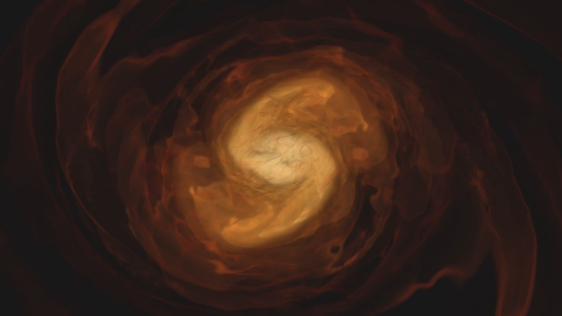Visualization of Binary Neutron Stars moving in a circular rotation of yellow, orange, and brown colors