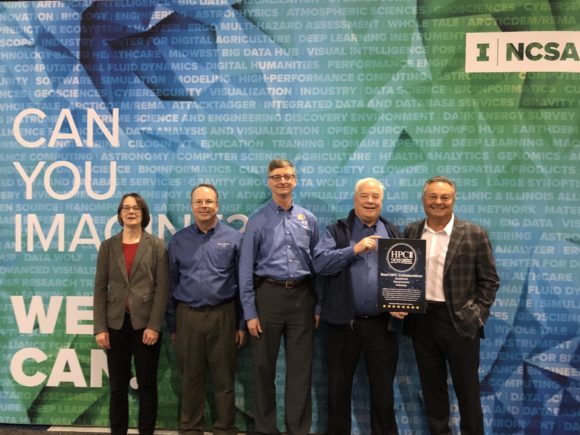 Group photograph of NCSA winning the 'Best HPC Collaboration' award at SC19
