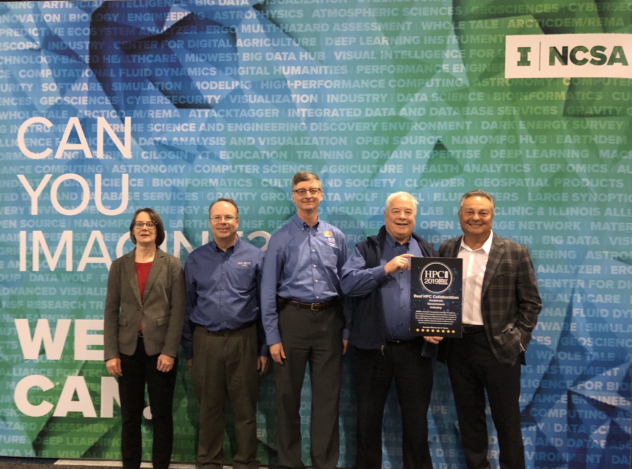 Group photograph of NCSA winning the 'Best HPC Collaboration' award at SC19