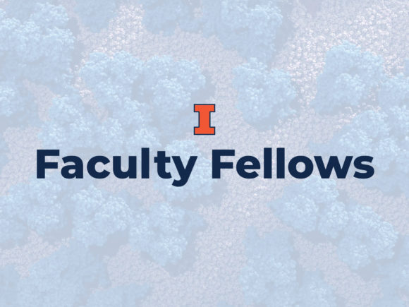 Navy Faculty Fellows text with Block I logo on a translucent blue and grey background