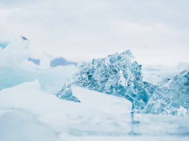 Close-up photograph of a glacier in a frigid climate