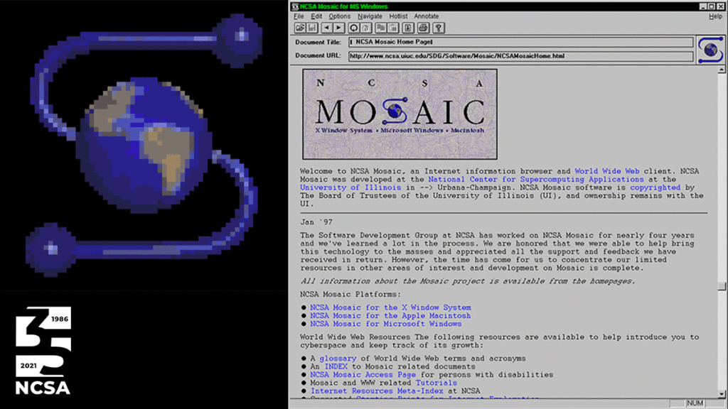 Screenshot of NCSA MOSAIC computer interface