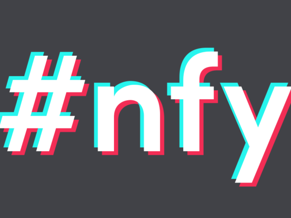 Reads '#nfy' in overlapping white, red, and cyan on a gray background
