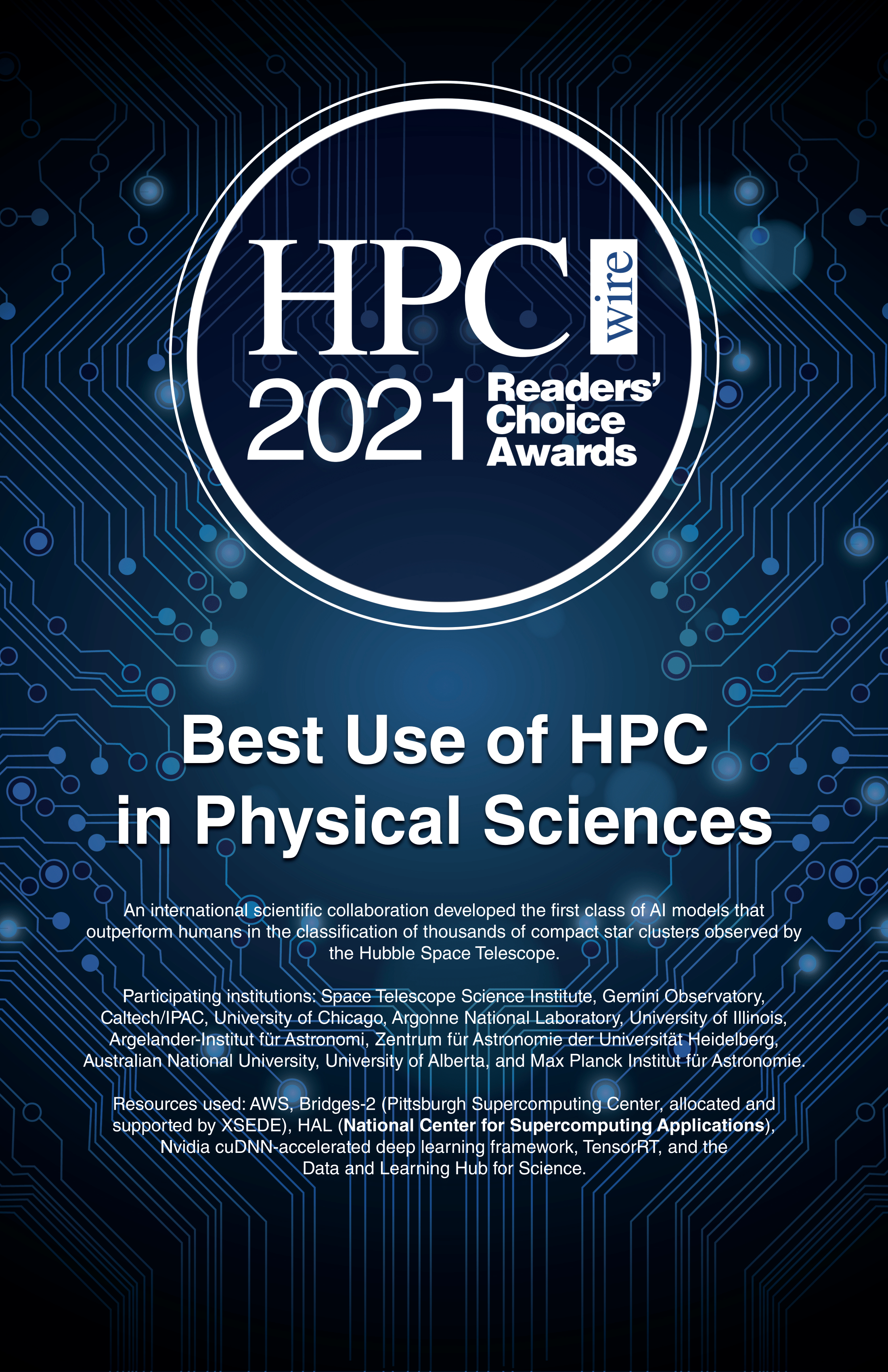 2021 HPCwire Best Use of HPC in Physical Sciences Award