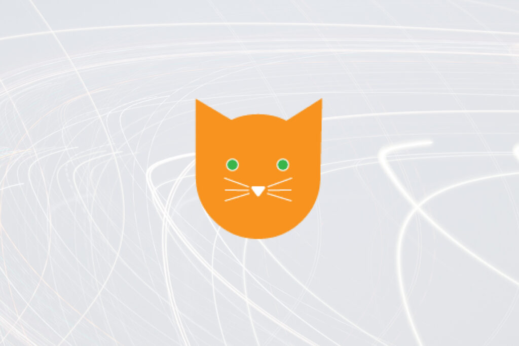Stylized image of the Clowder cat logo in orange on a faint white background with various motion lines subtly in the back.