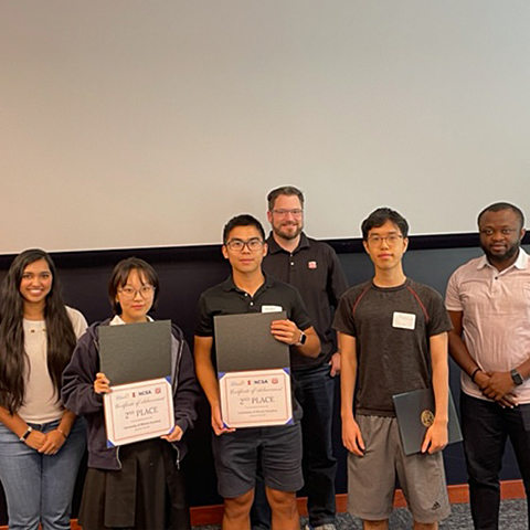 A group photo of the second place team at the Alteryx and Phillips 66 Datathon hosted at NCSA.