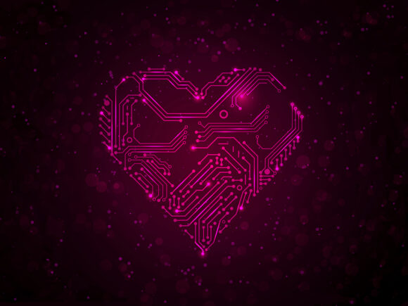 Circuits in the shape of a heart in a pink shade.