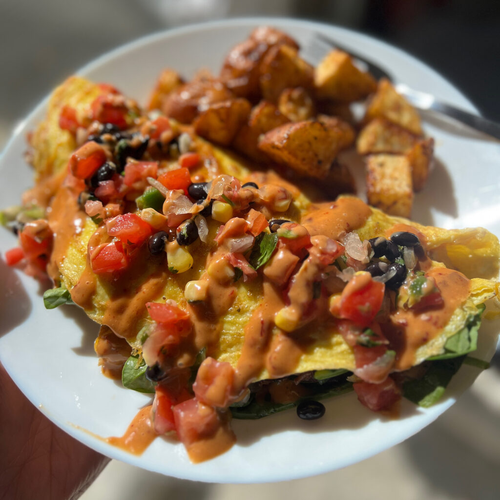 a Southwest veggie omelet with roasted potatoes