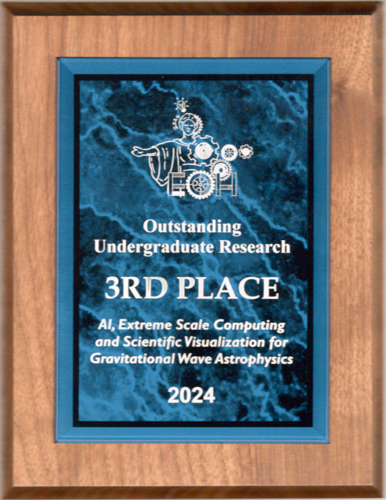 The NCSA Gravity Group's 3rd place award placard.