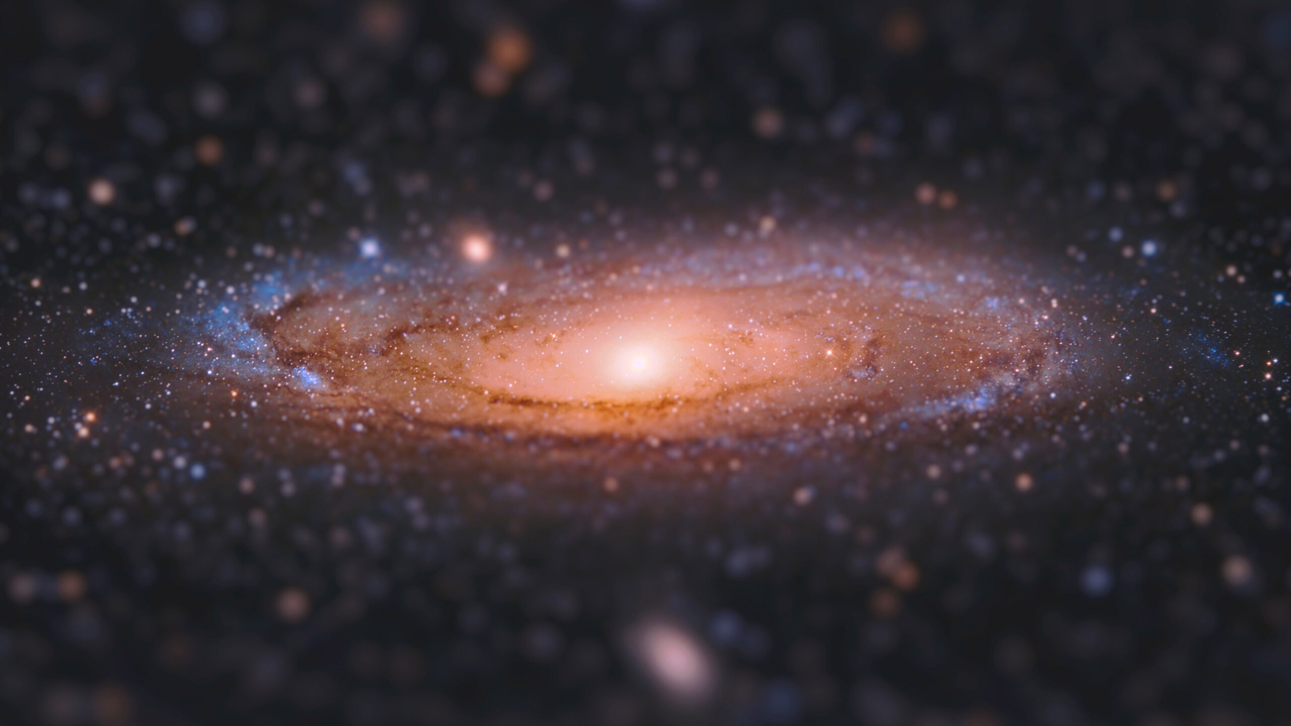 Andromeda Galaxy with Tilt Shift Effect - this effect almost makes the galaxy look like it's resting on a surface, and the viewer can look across it. Meant to be an awe inspiring photo of space to get the reader in the mindset of studying the origin of the universe.