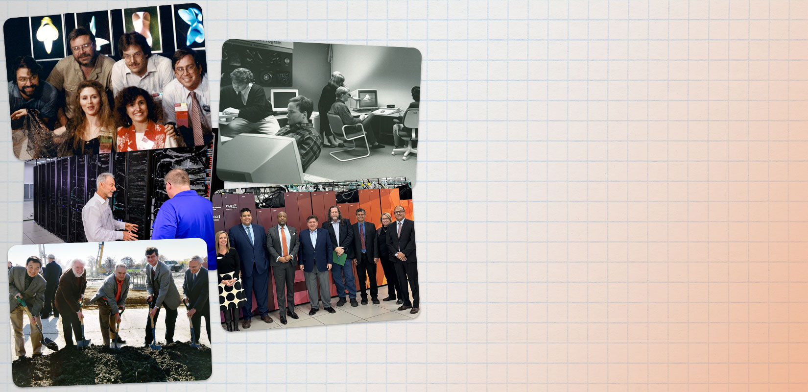 Compute resources and people at NCSA through the various decades, evoking nostalgia