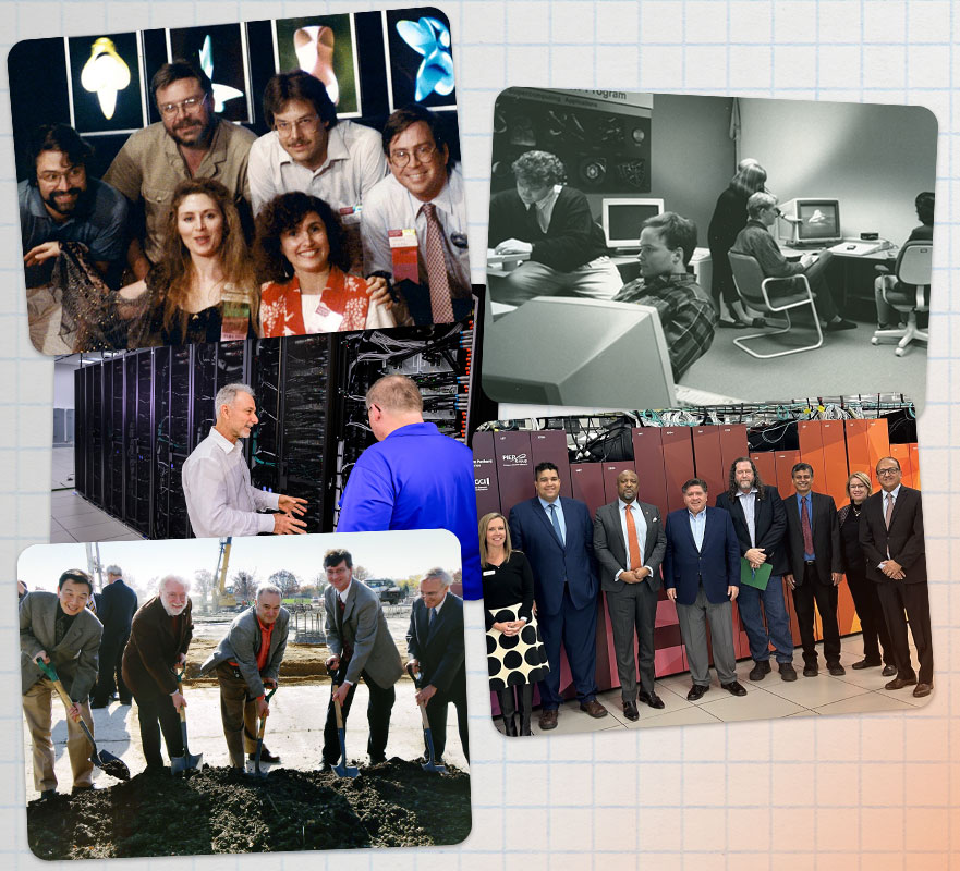 Compute resources and people at NCSA through the various decades, evoking nostalgia