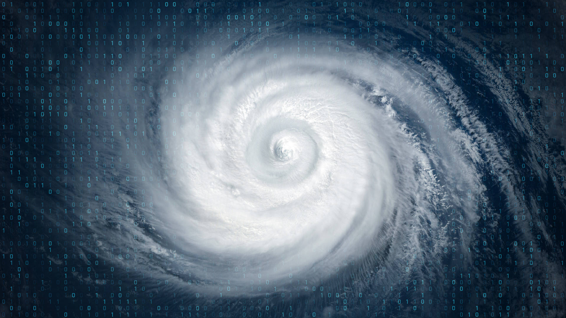A cyclone with computer circuits in the background.